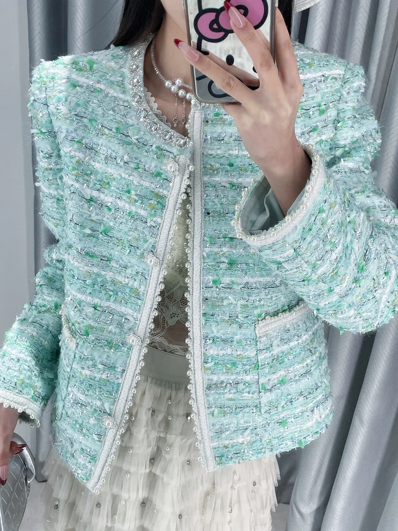 Shier/诗尔 2025春季新款气质名媛时尚圆领轻奢小香风外套10309