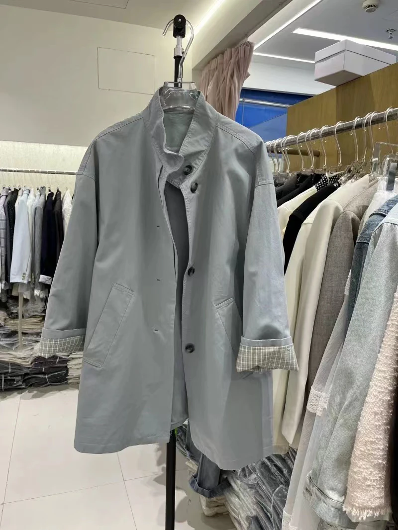 2512欧货立领休闲风衣外套
