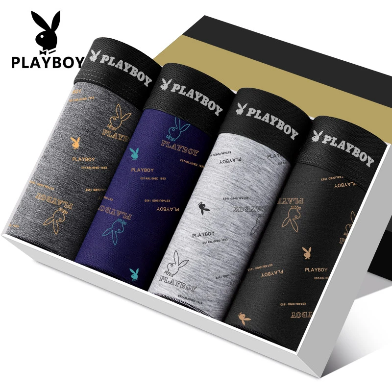 花花公子印花潮流平角裤舒适运动透气四角裤宽松抗菌潮流青年短裤