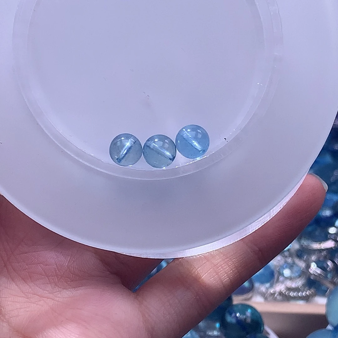 未镶嵌手链水晶G****o6.5mm玻璃体圣蓝单珠3颗50元