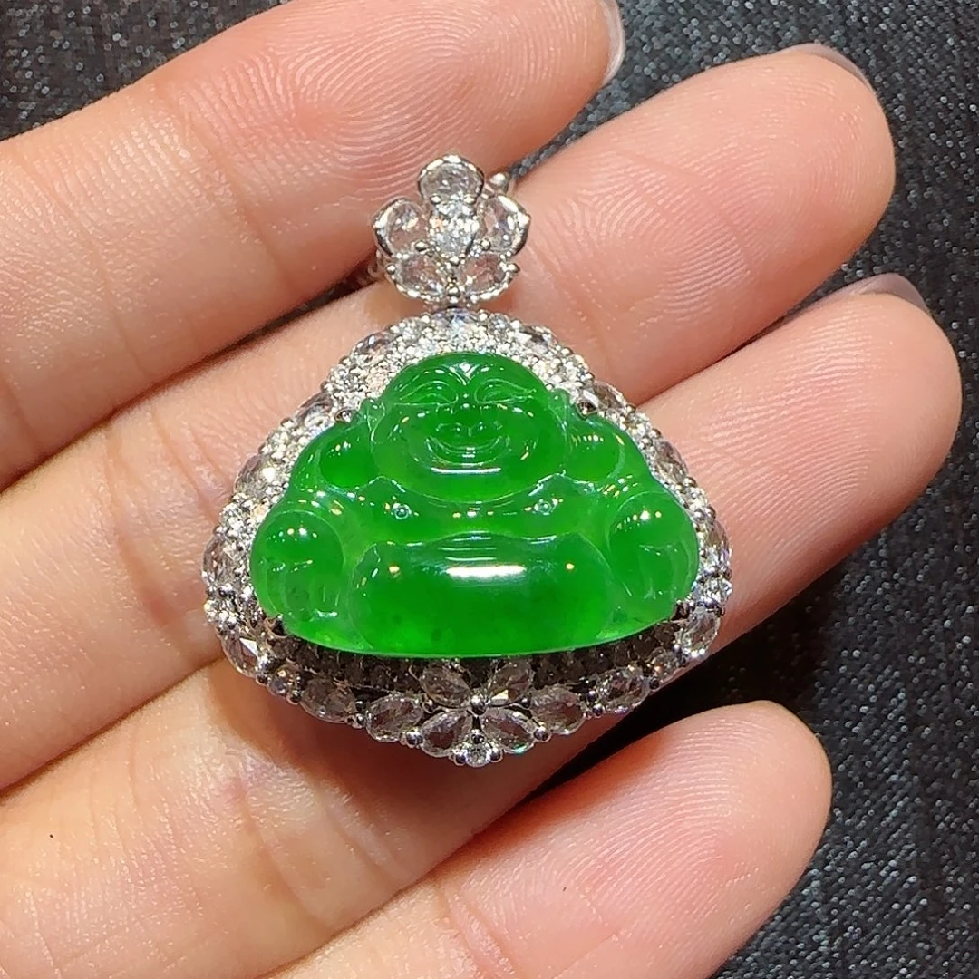 翡翠18K金镶嵌吊坠(不含链)佛公