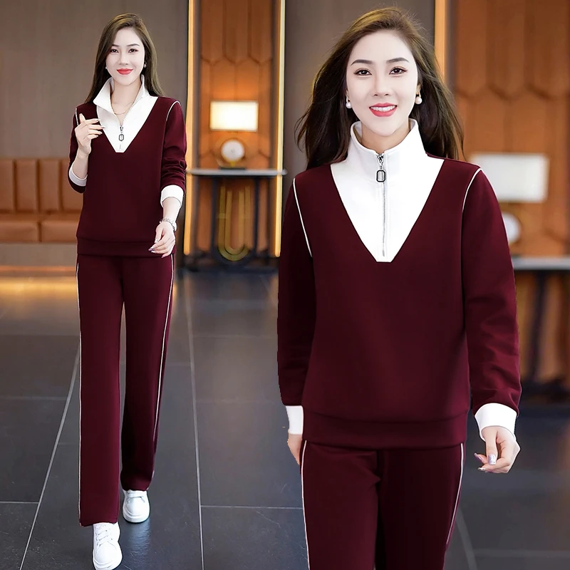 时尚运动套装女春季新款半开衫立领卫衣女士长袖两件套休闲妈妈装