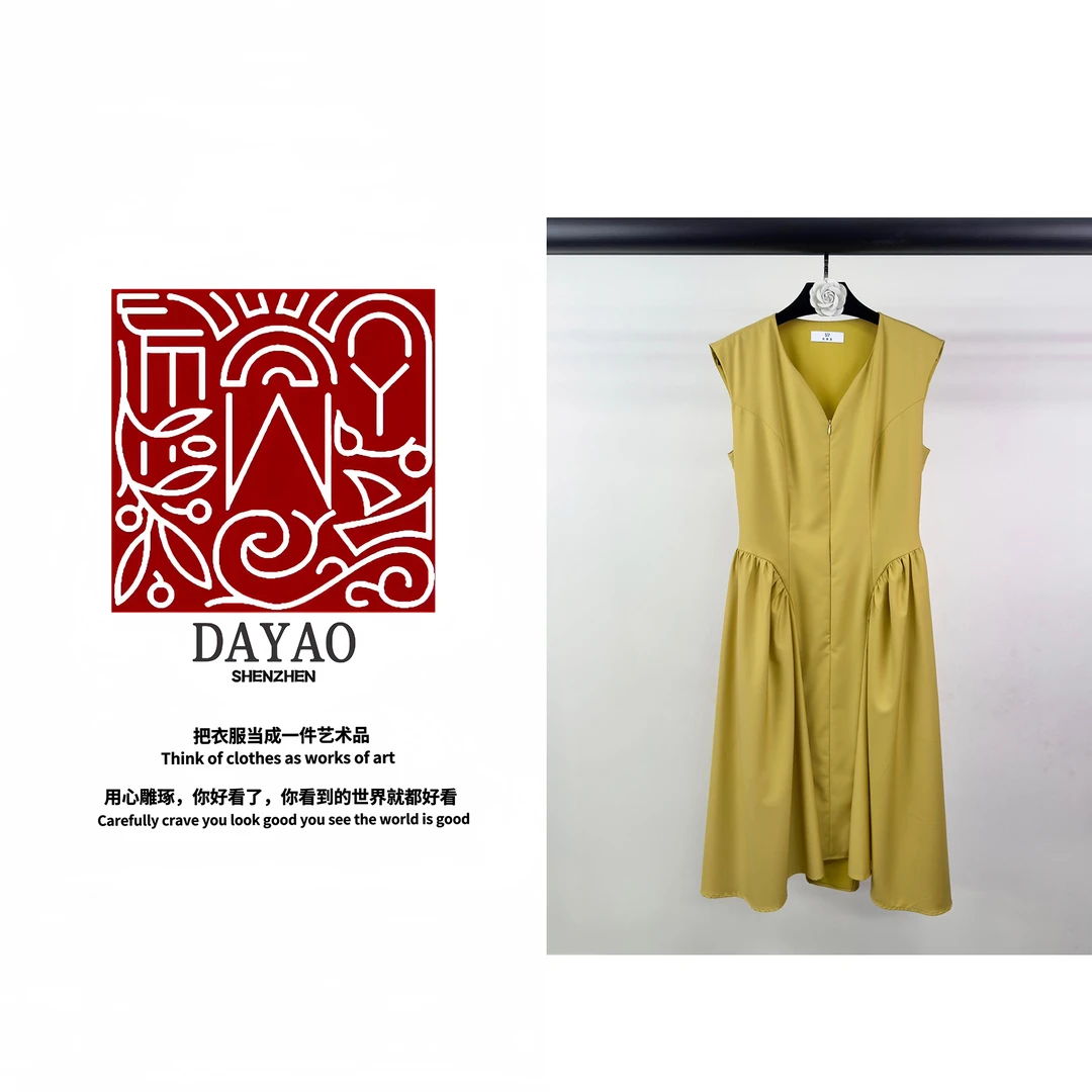 「DAYAO」时尚气质休闲设计感褶皱无袖连衣裙轻奢高端女装WY24862