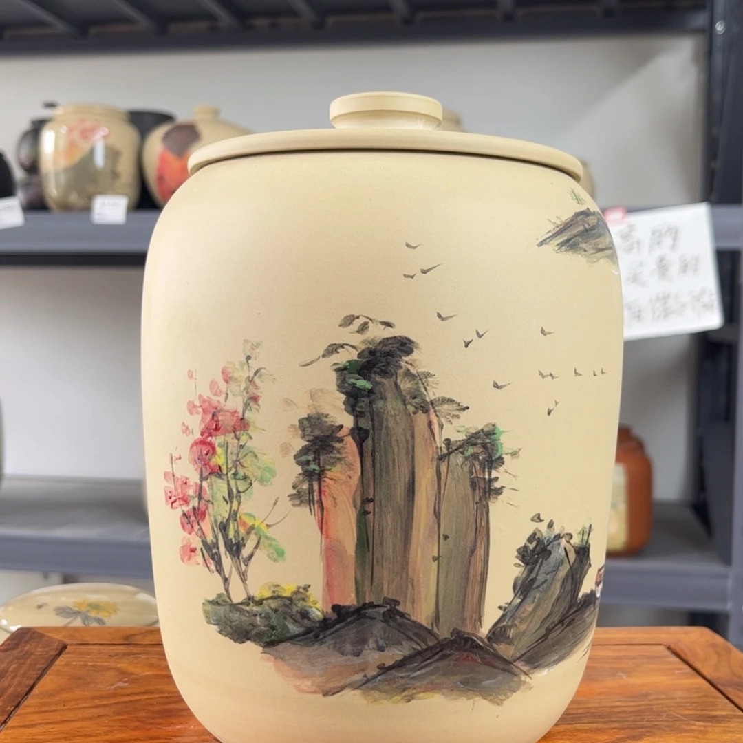 白泥哑光存茶罐醒茶罐彩绘