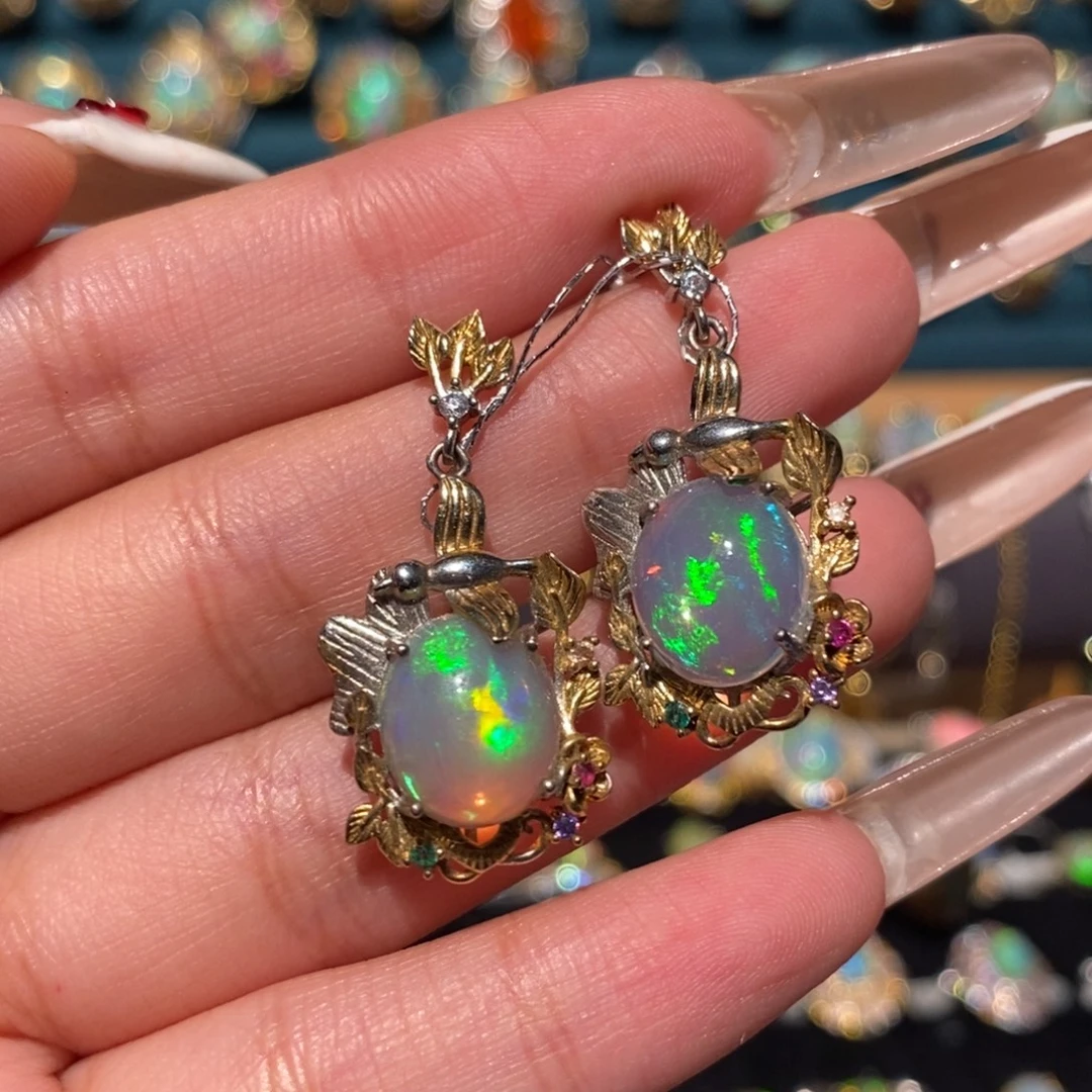 欧泊银S925镶嵌耳饰