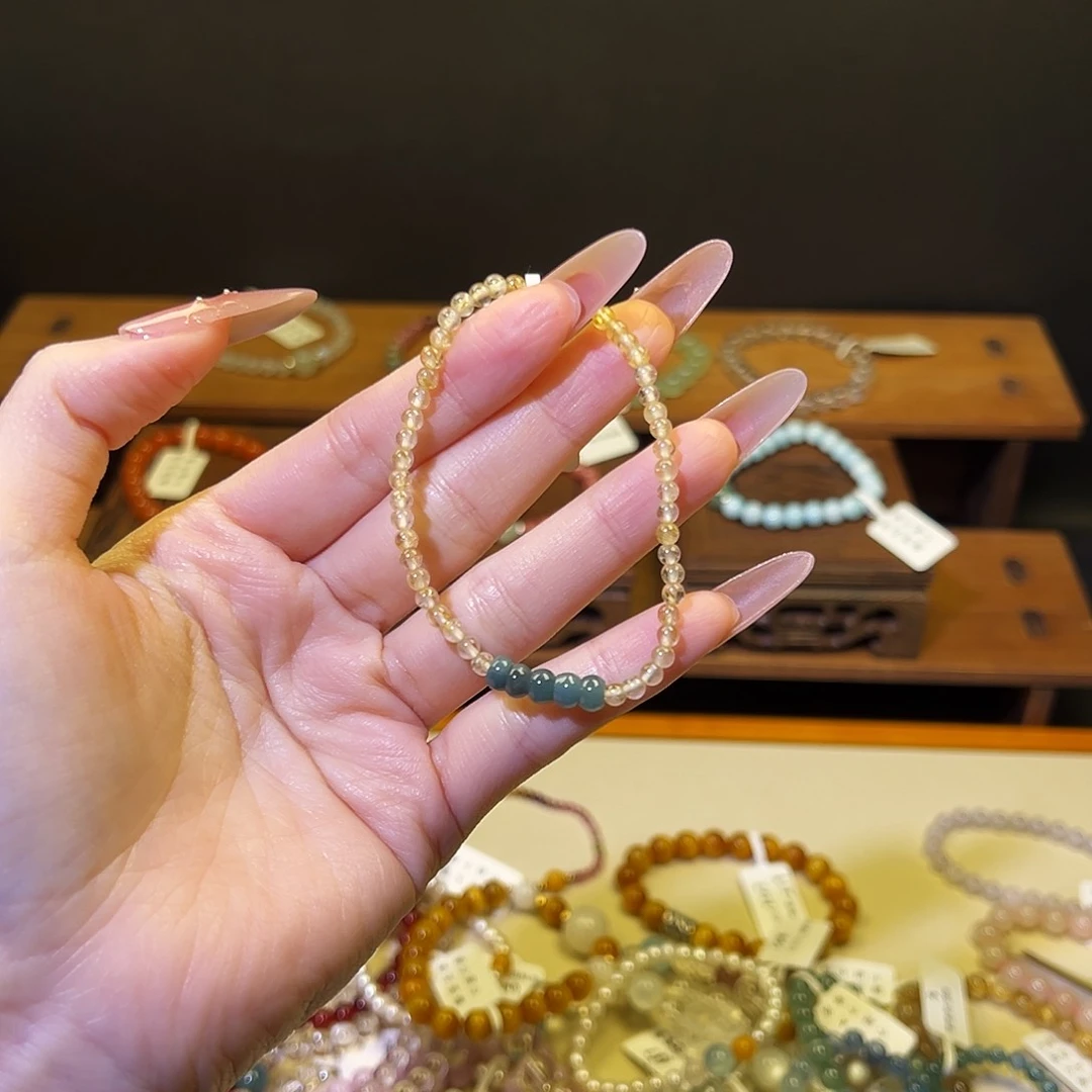 水晶手链银S925镶嵌金发3咪