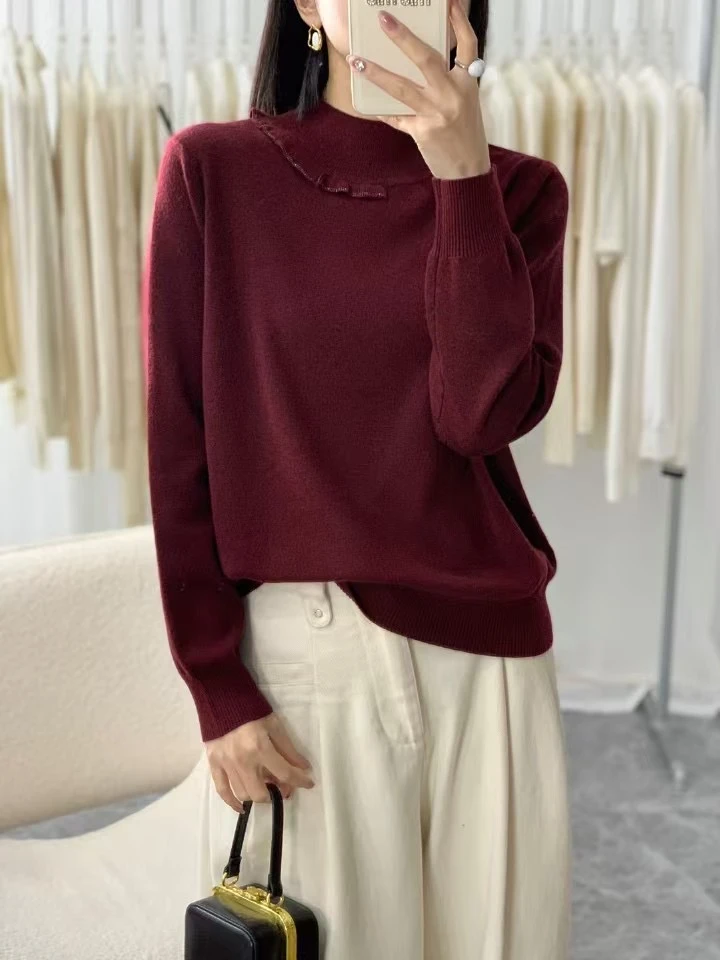 安哥拉红长袖女毛针织衫衫网红女装打底衫显瘦3