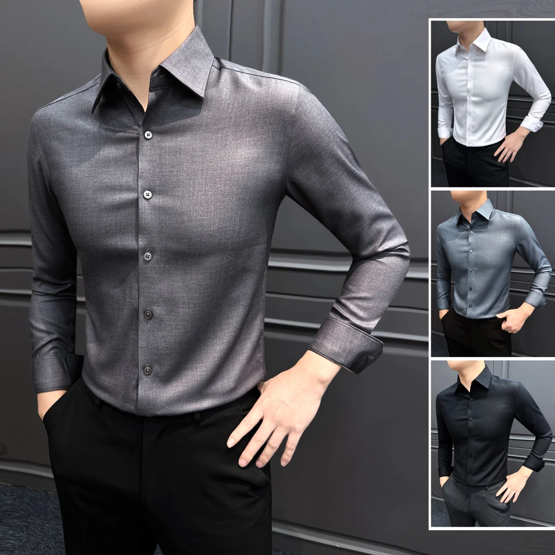 莫代尔长袖衬衫男款爆款2025新款秋冬高级感休闲男装男士羊毛衬衣