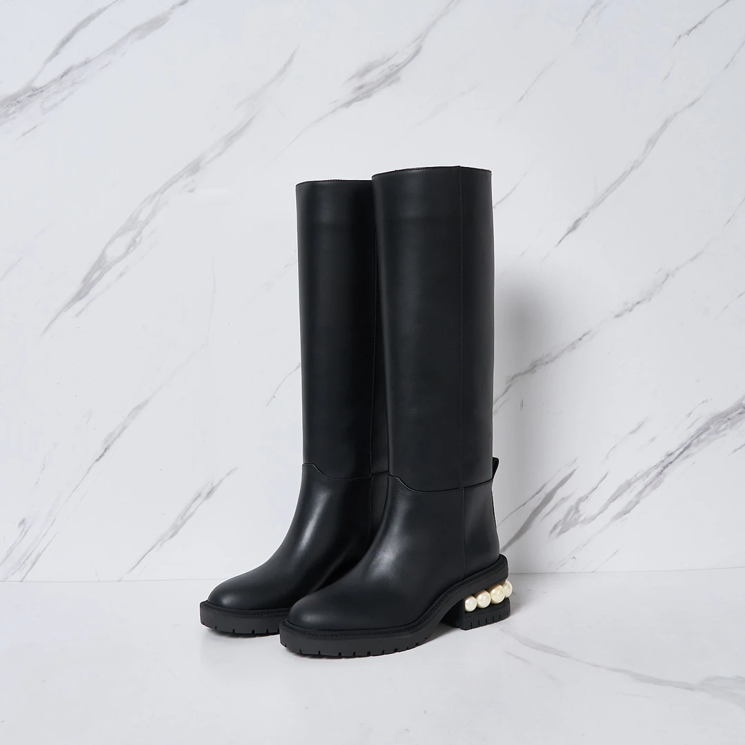 全新未使用/Nicholas Kirkwood女士珍珠中跟长靴NDGS00047