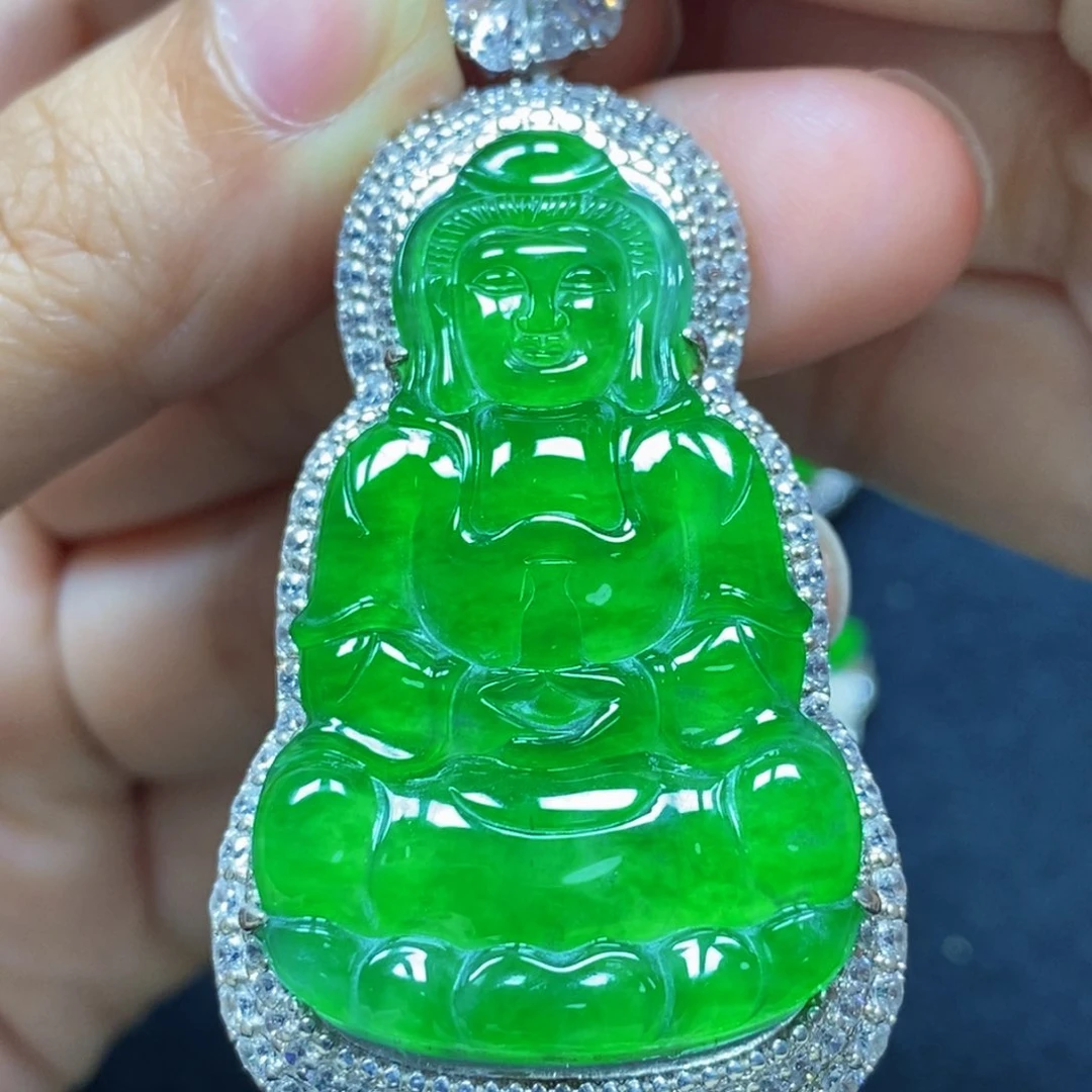 翡翠银S925镶嵌颈饰天然翡翠