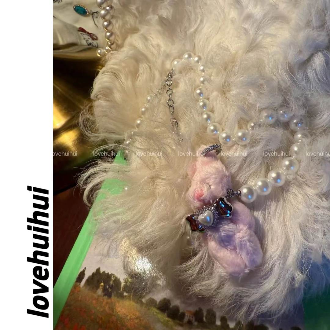 非金属仿珍珠项链 lovehuihui 《蝴蝶结小粉兔》韩国重工珍珠项链