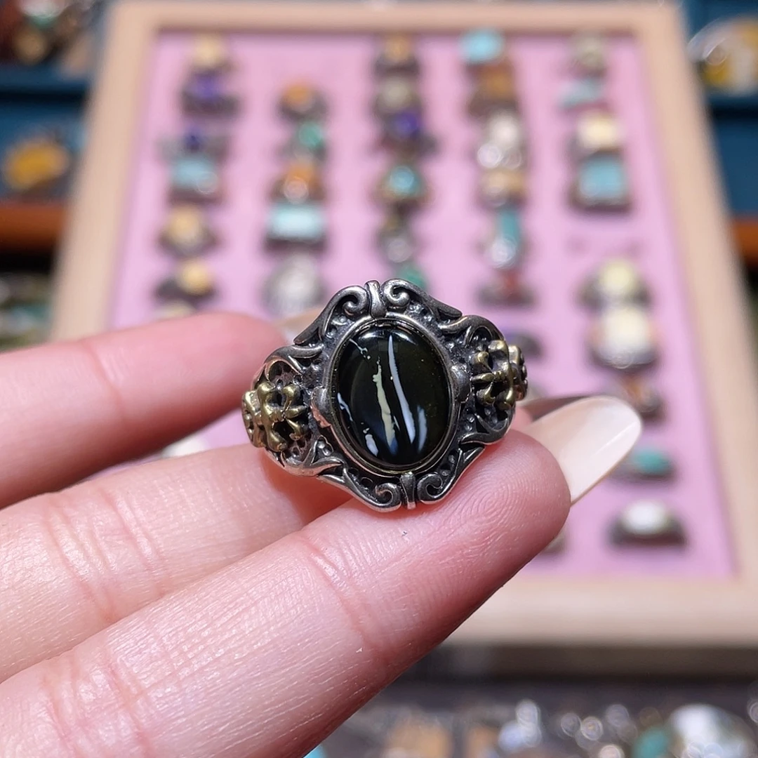 ℡***️琥珀银S925镶嵌戒指戒指