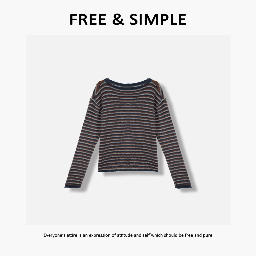 Free&Simple-‘晚风’早秋款韩系感慵懒风条纹毛衣-C8006