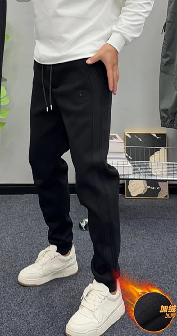 5527秋冬季加厚加绒小脚卫裤男士修身时尚百搭弹力休闲运动束脚裤