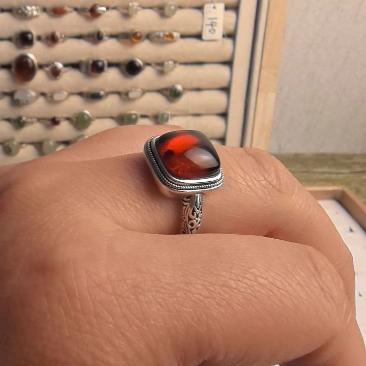 和田玉（糖玉）银S925镶嵌戒指