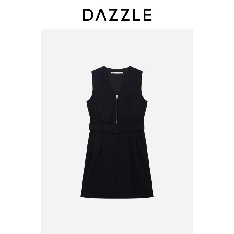 DAZZLE地素奥莱连衣裙夏季深蓝色无袖连衣裙2E2O307
