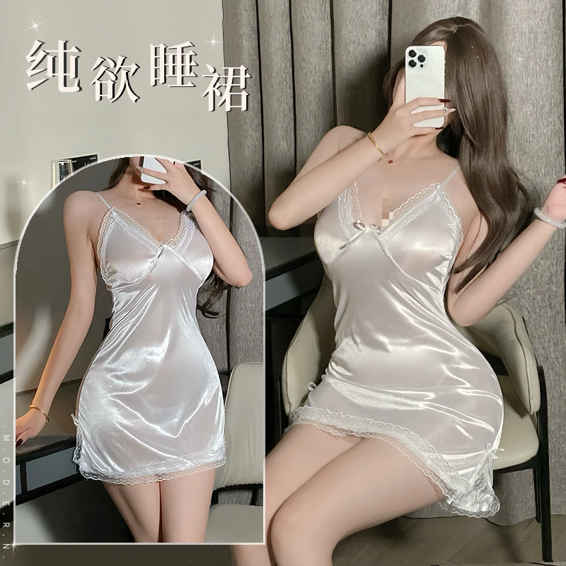 性感情调内衣纯欲风吊带睡裙女薄款蕾丝夏季开叉睡衣套装8550