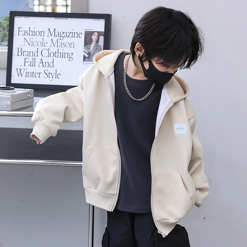 男童2025春季新款外套休闲连帽拉链宽松外套立领娃娃帽衫运动套装