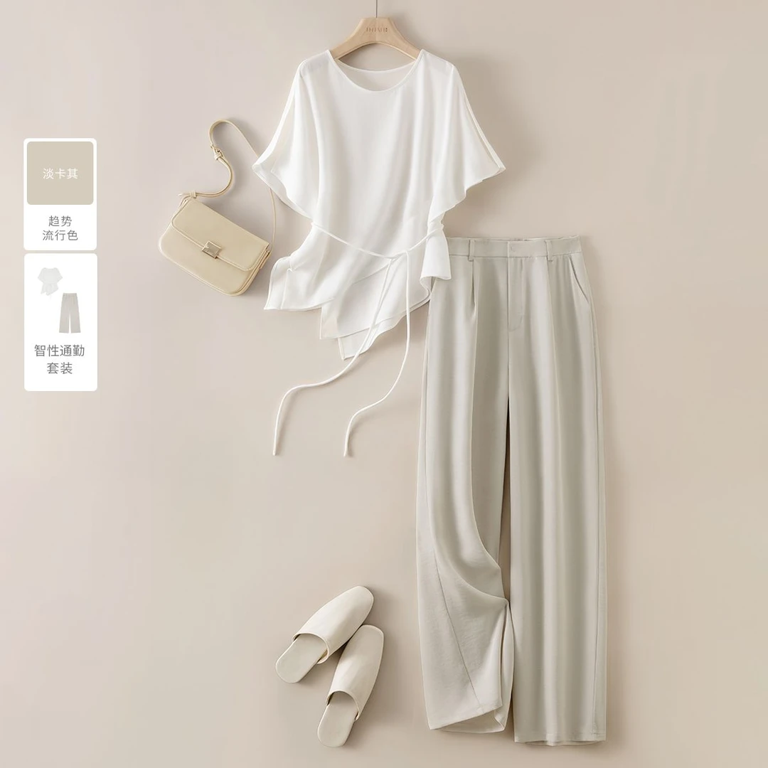 时髦法式减龄高级感套装女夏季新款不规则T恤法式财阀知性风衣服
