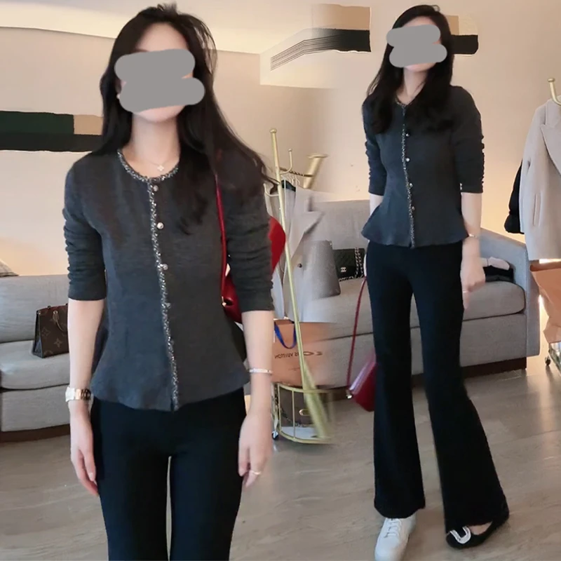 2025年早秋新款韩版时尚单排扣针织衫女洋气复古休闲风高级感上衣