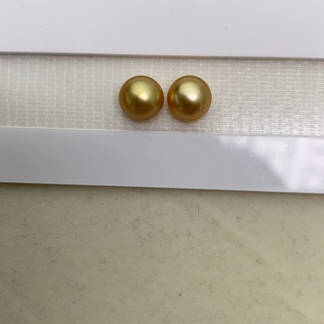 定制海水珍珠未镶嵌裸珠纯天然无核海水金珠耳钉8点位大小