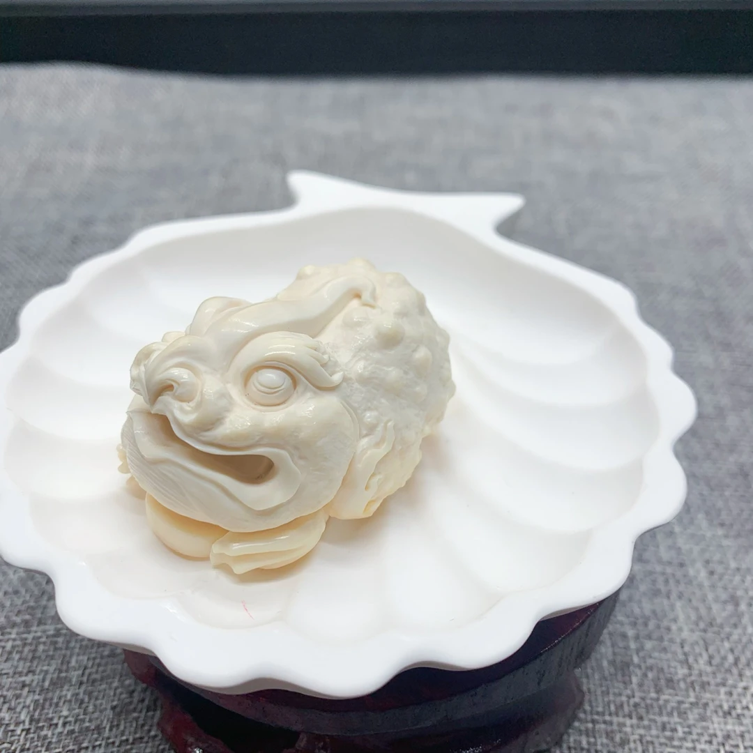 天然保真猛犸象牙精品雕刻招财金蟾文玩手把小摆件可收藏送礼