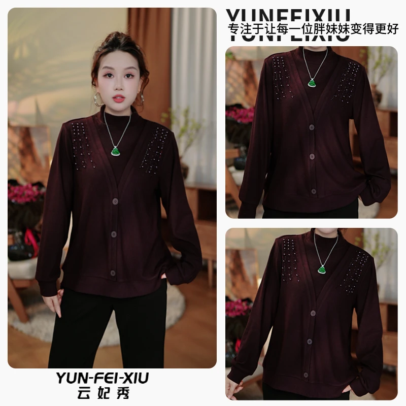 云妃秀大码女装卫衣时尚休闲胖妹妹显瘦宽松日常假两件上衣冬5206