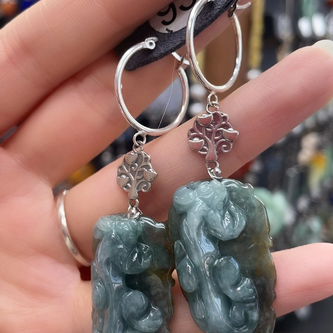 翡翠耳饰银S925镶嵌H****119hjjhhhh