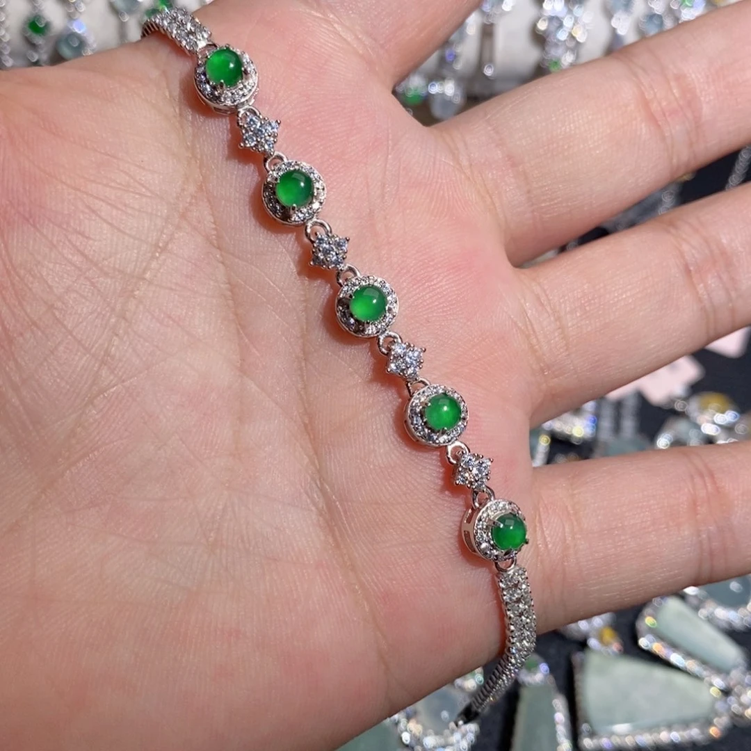 银S925镶嵌手链翡翠k k o k