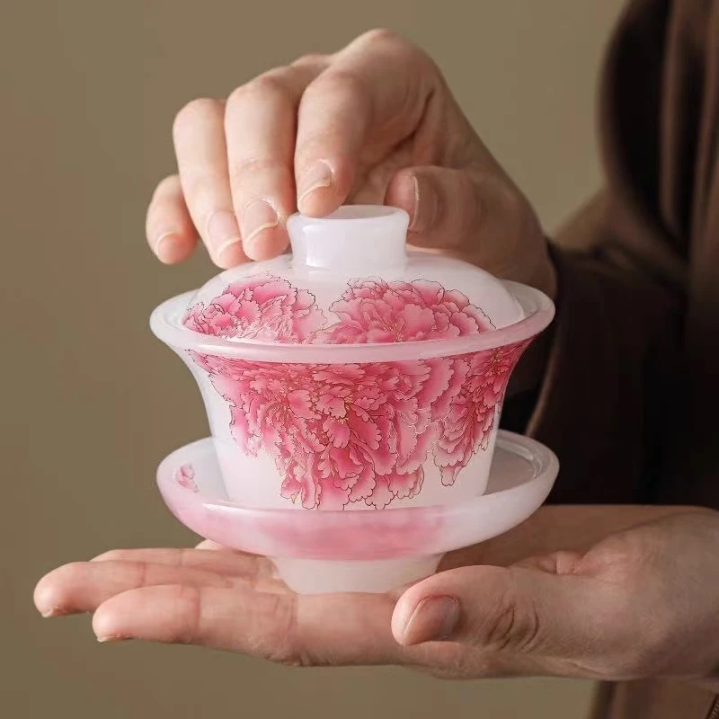 粉色牡丹琉璃三才盖碗SS-G2523