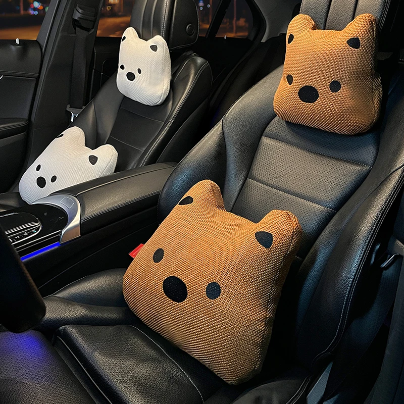 汽车腰靠开车护腰神器透气亚麻靠背垫可爱西高地车内座椅枕头腰垫