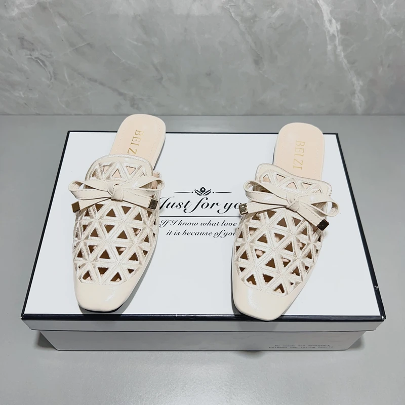 法式镂空穆勒鞋2025春夏季新款外穿平底鞋洞洞一脚蹬包头半拖鞋女