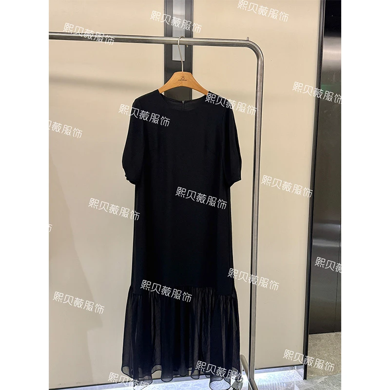 熙贝薇 欧货高级感赫本风洋气优雅短袖醋酸连衣裙 G7999