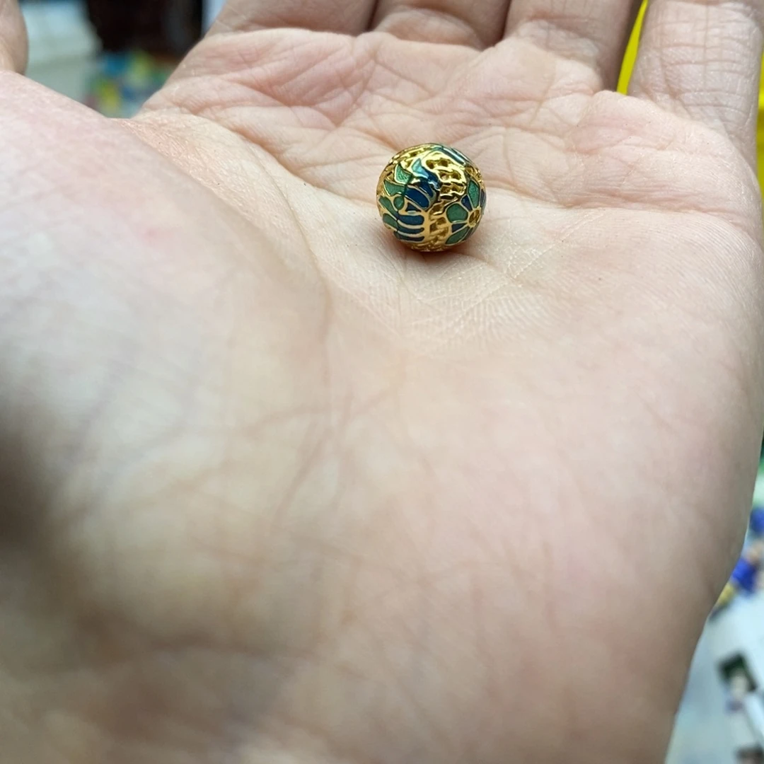 玛瑙/玉髓未镶嵌珠宝半成品两个11mm景泰蓝莲花球珠C202