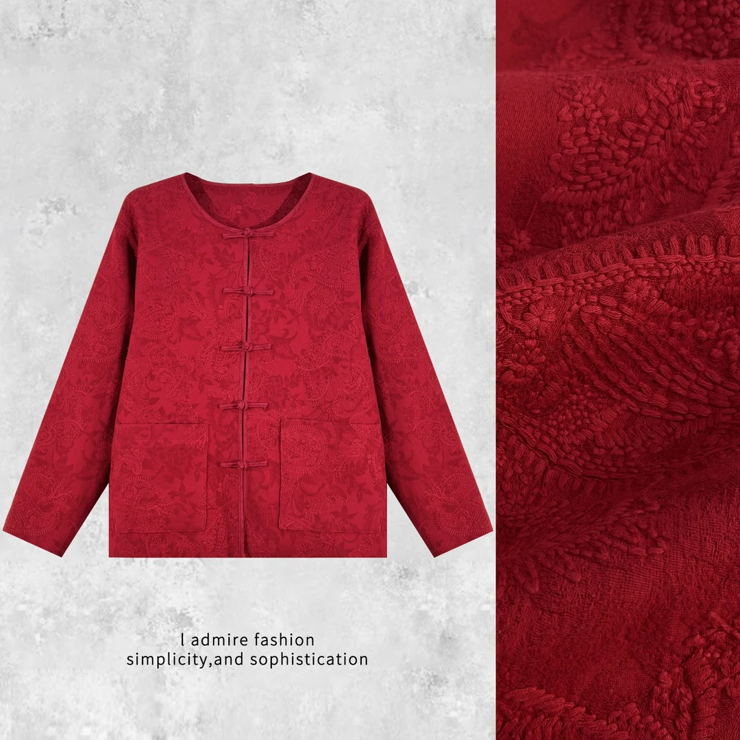 温温【吉祥】新年外套女春季刺绣中式国风气质红色时尚上衣413714