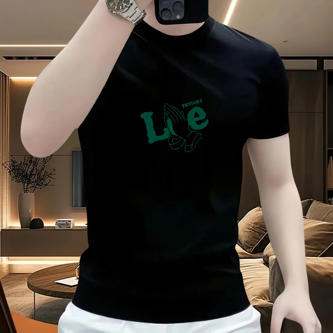 时尚潮流男士短袖T恤2025夏季新款透气百搭休闲轻奢痞帅男装上衣