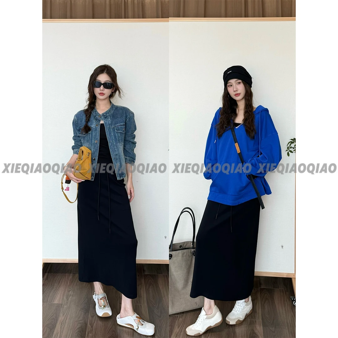 谢荞荞「南巷轨迹」早秋季新款莱赛尔天丝弹力松紧腰带抽绳半身长裙