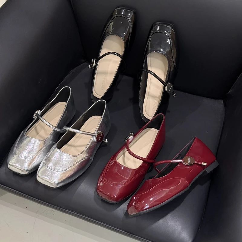 【胖辐辐大码女鞋】法式红色单鞋女一字扣玛丽珍小皮鞋配裙子低跟