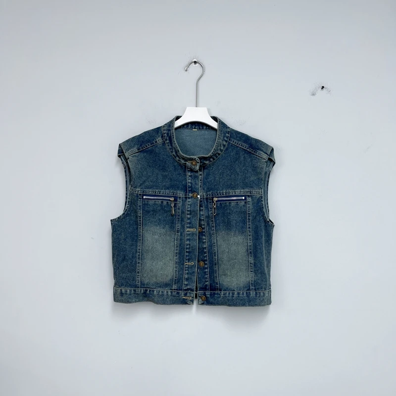 166春季女士牛仔马甲 时尚百搭无袖韩版短款水洗马夹