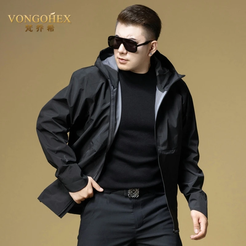 VONGOHEX硬壳冲锋衣男士春秋季休闲连帽登山服宽松防风夹克外套