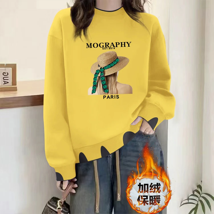 梨形穿搭韩系卫衣加厚圆领秋冬韩版女保暖宽松大码长袖时尚休闲