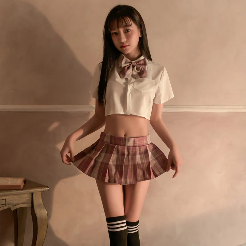 蝴蝶结学生装学院JK超短裙校服甜美纯欲制服套装速卖通学院风格子