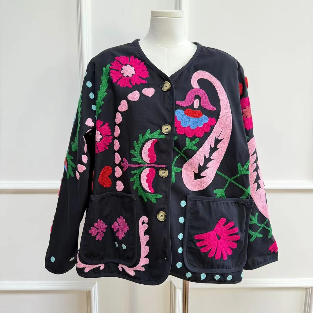 【Latti】度假系列-丹麦小众民族风重工涂鸦刺绣宽松开衫外套时尚