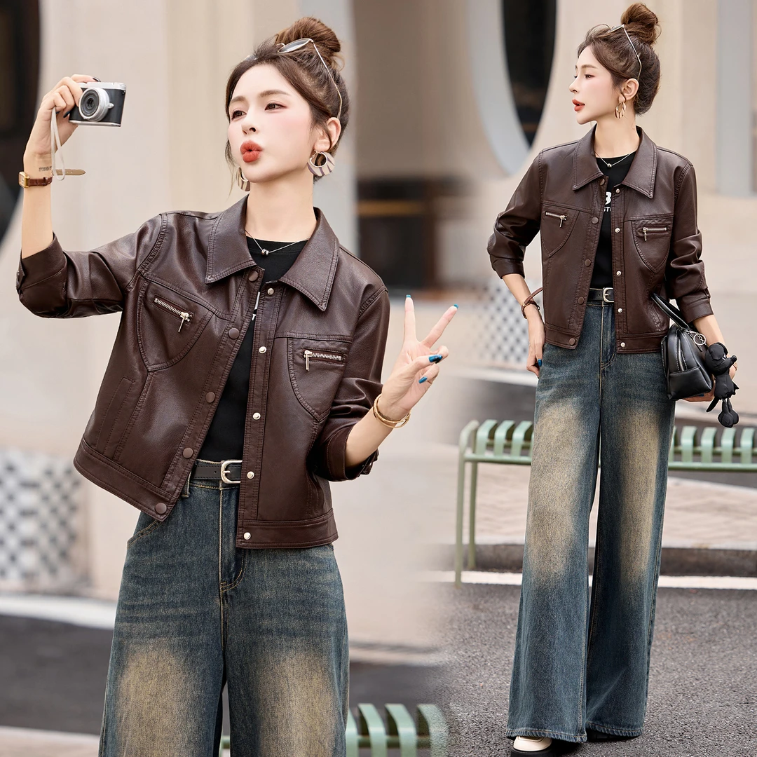 短款复古港风洋气2025季新款皮衣上衣短外套甜百搭春秋显瘦时尚