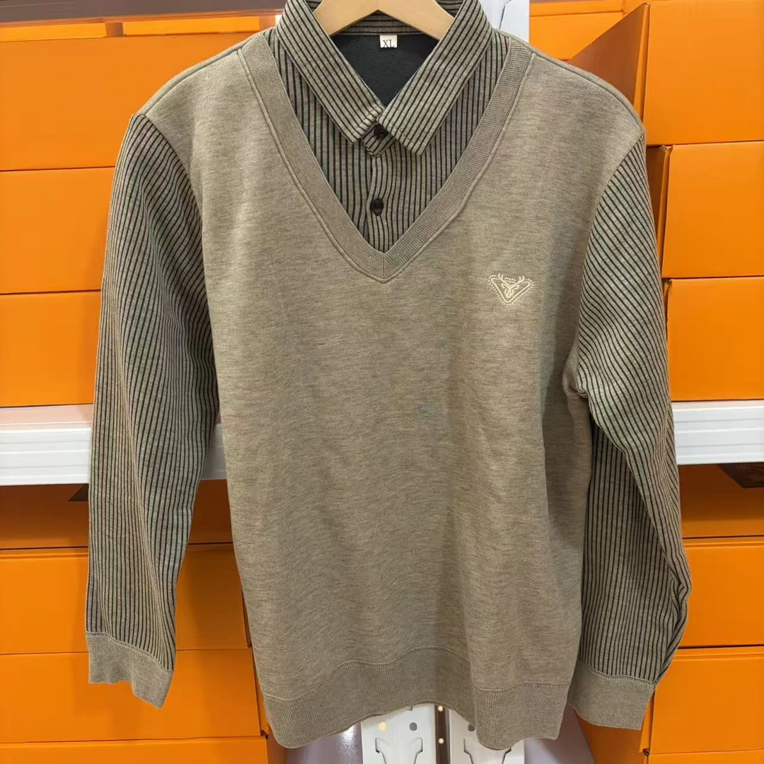 条纹假两件针织男Z065