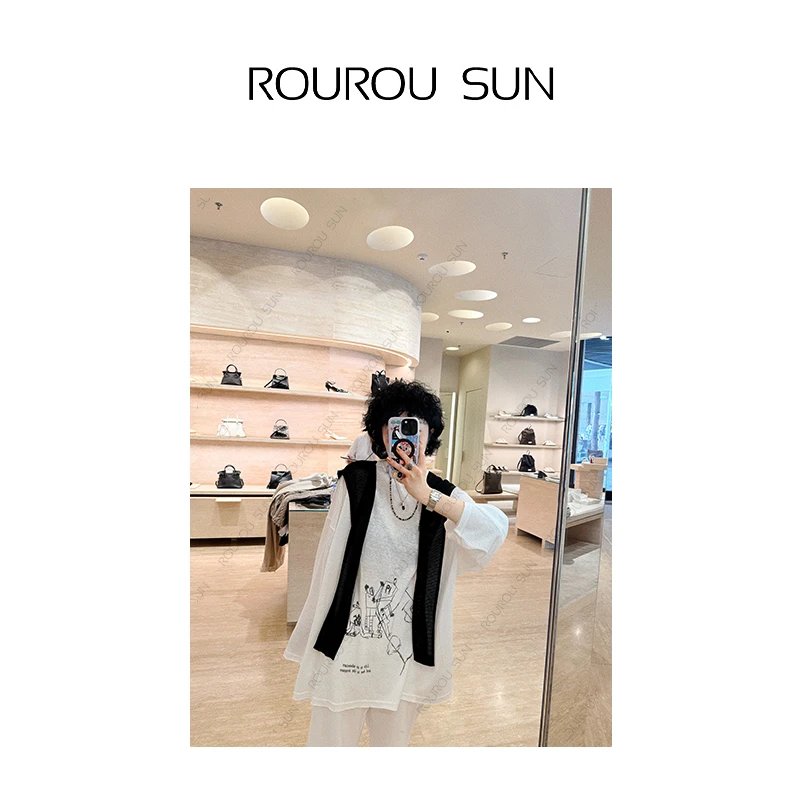 22706韩版简约百搭印花长袖T恤女ins宽松圆领上衣