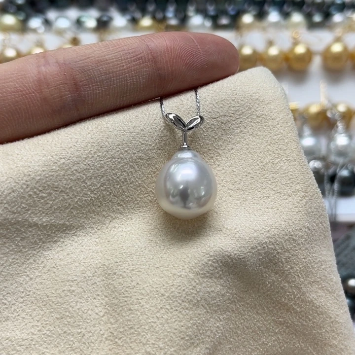 吊坠(不含链)银S925镶嵌海水珍珠澳白13-14m 16号