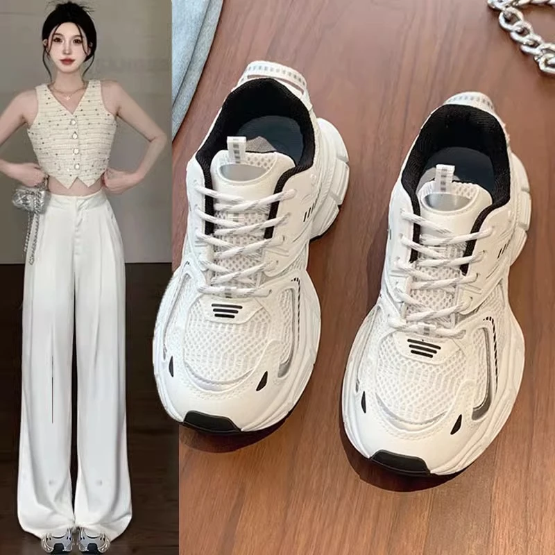 新百伦厚底老爹鞋女2025新款夏季网面透气休闲运动百搭爆款小白鞋