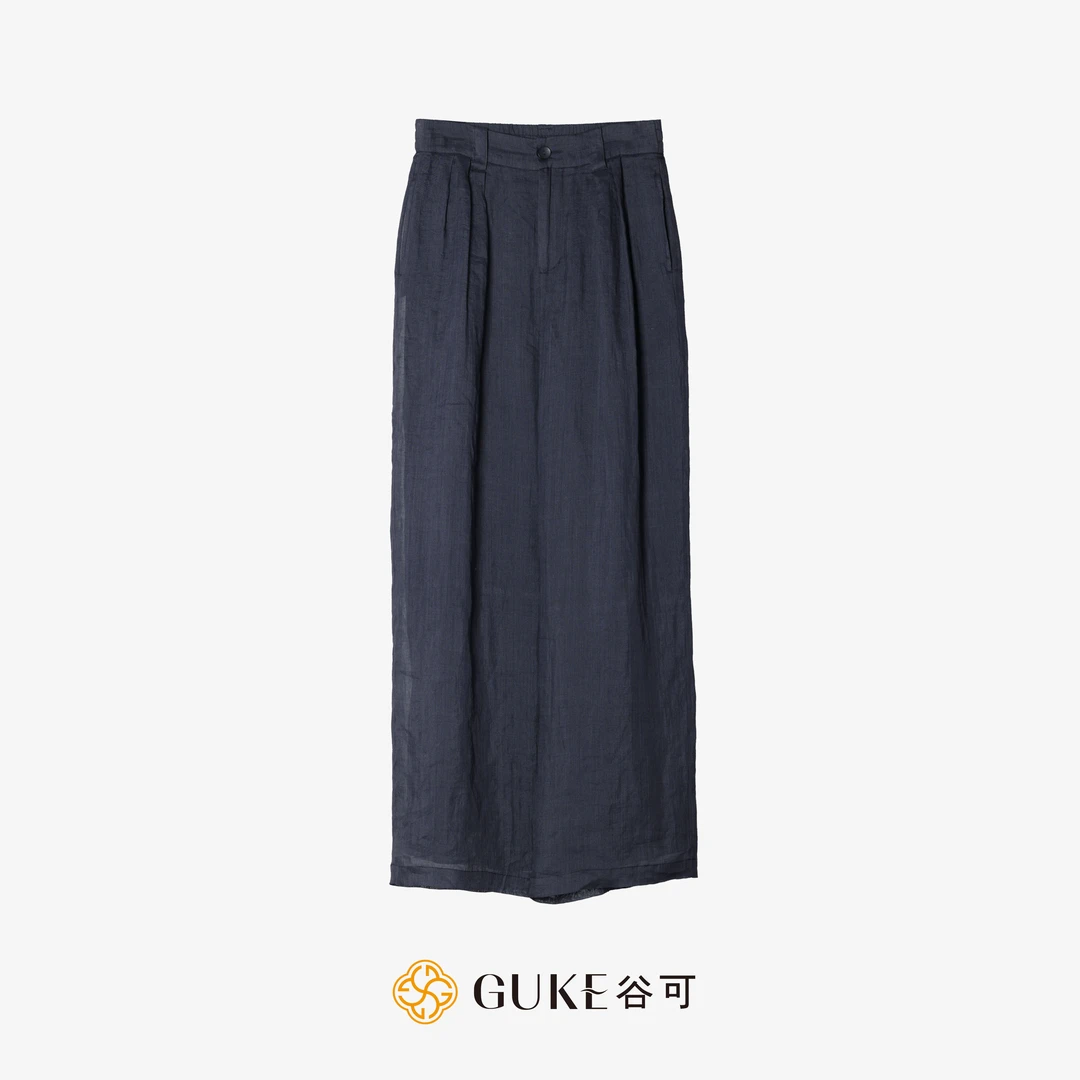 GKE/谷可K5239-1夏季苎麻阔腿裤女垂感休闲直筒宽松高腰长裤