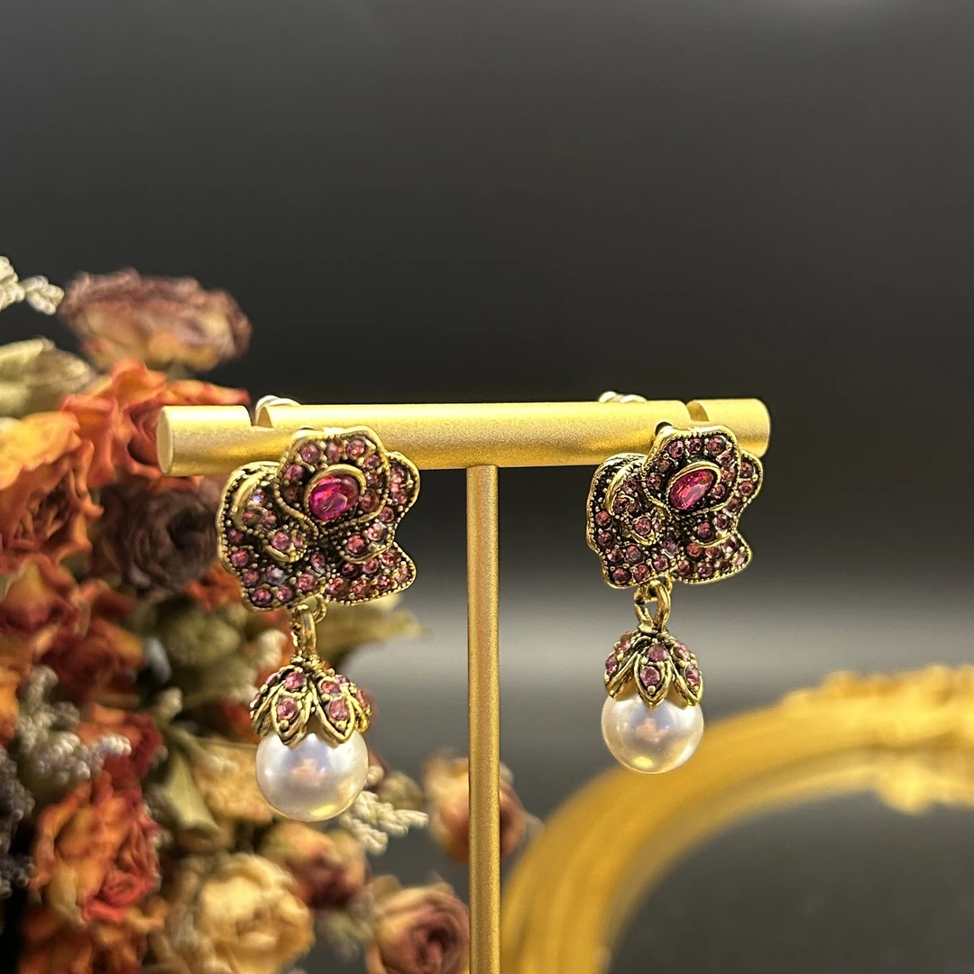 铜合金耳饰 【318】中古vintage耳环做旧花朵耳钉轻奢高级感耳饰女